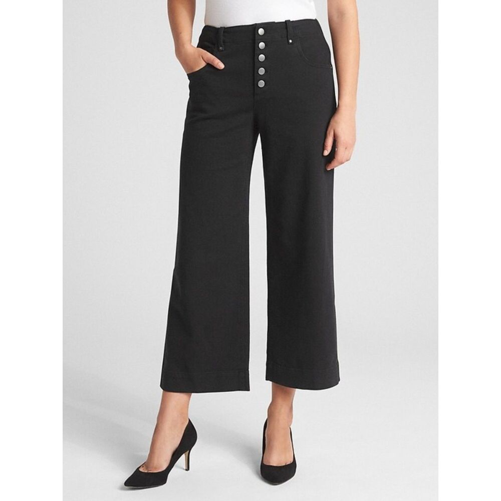 Gap High Rise Crop Wide-Leg Black Pants with Button-Fly Size 8
